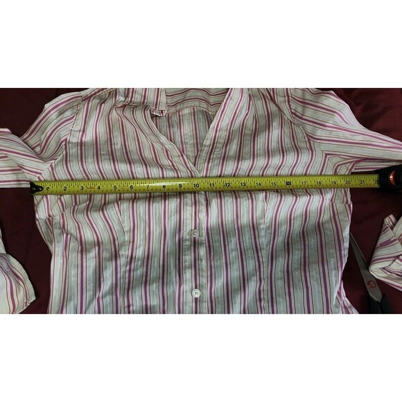 Express Design Studio Pink Tan Sparkle Stripe Dress Shirt Roll Tab Sleeves L - Picture 11 of 11